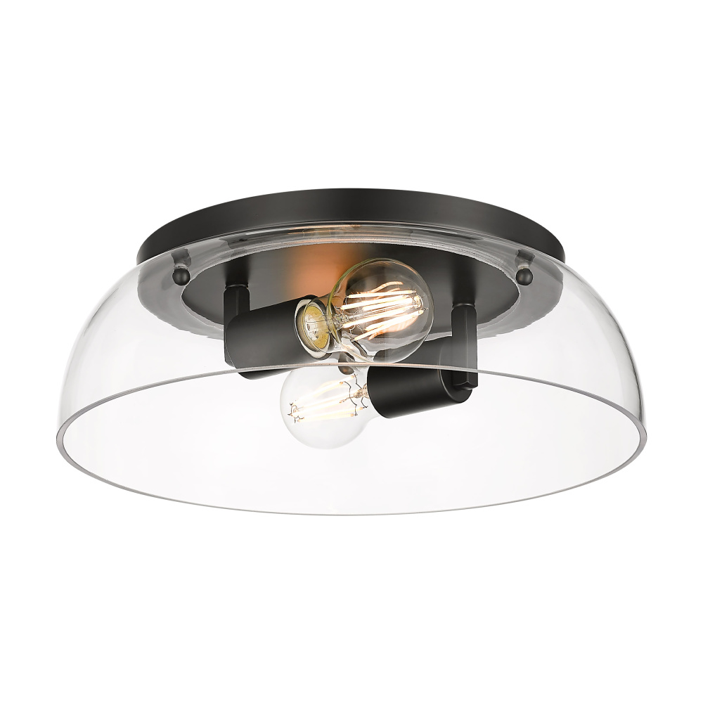 Yep by Golden Lighting Duncan 2-light Flush Mount in Matte Black and Clear Glass